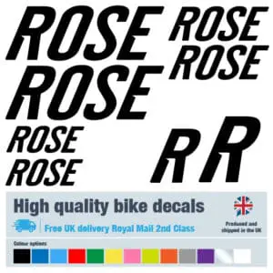 Rose bike decal set in black. Replacement vinyl stickers for Rose frames.