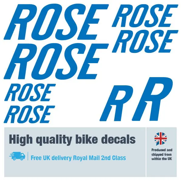 Rose bike decal set in dark blue. Replacement vinyl stickers for Rose frames.