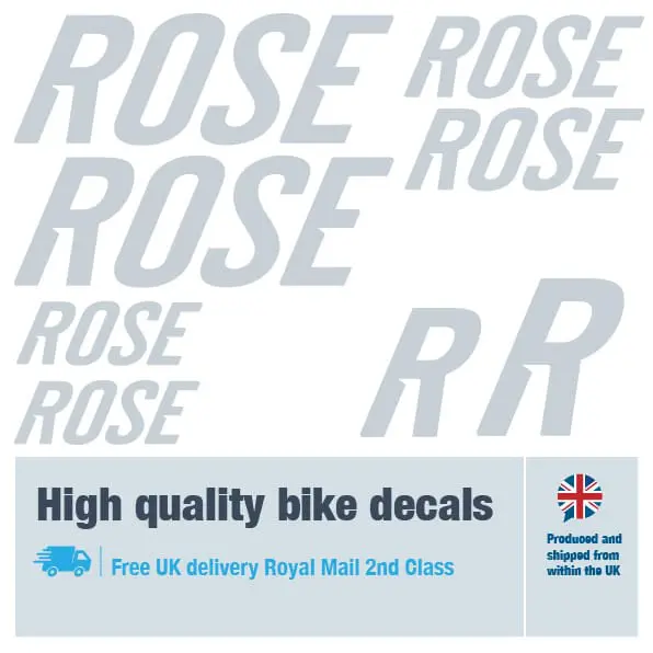 Rose bike decal set in grey. Replacement vinyl stickers for Rose frames.