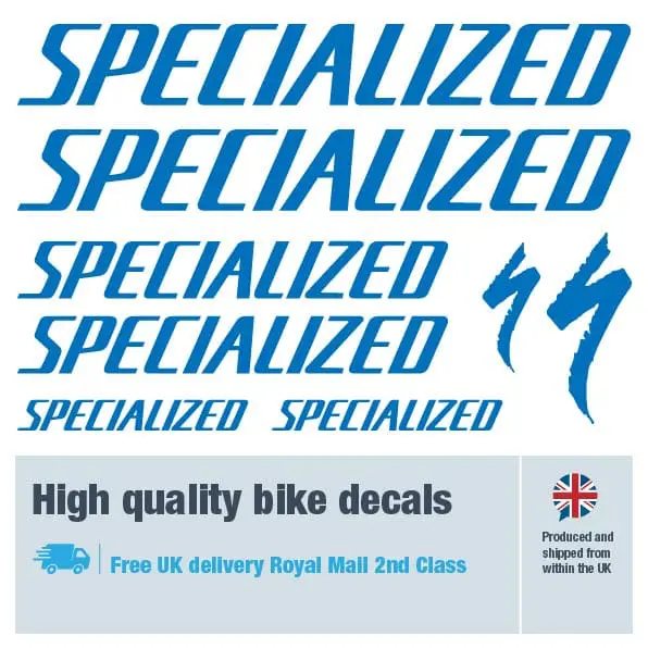 Specialized large bike decal set in Dark Blue. Replacement vinyl stickers for Specialized frames.