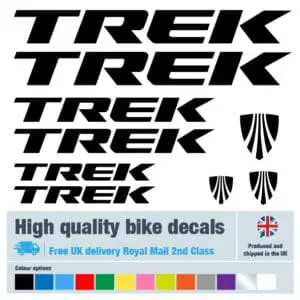 Trek bike decal set in black. Replacement vinyl stickers for Trek frames.