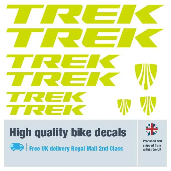 Trek bike decal set in lime. Replacement vinyl stickers for Trek frames.