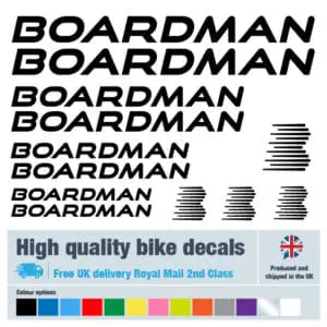 Boardman bike decal set in black. Replacement vinyl stickers for Boardman frames.