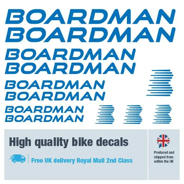 Boardman bike decal set in dark blue. Replacement vinyl stickers for Boardman frames.