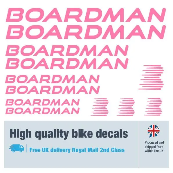 Boardman bike decal set in pink. Replacement vinyl stickers for Boardman frames.