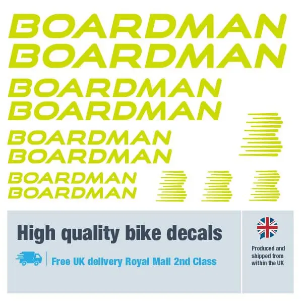 Boardman bike decal set in lime. Replacement vinyl stickers for Boardman frames.