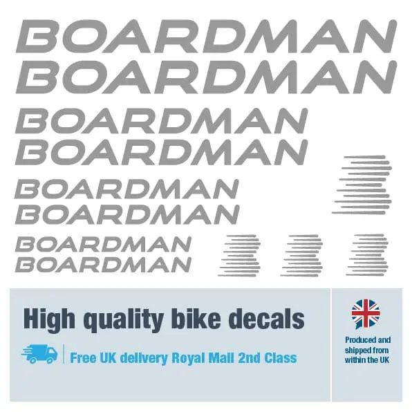 Boardman bike decal set in grey. Replacement vinyl stickers for Boardman frames.