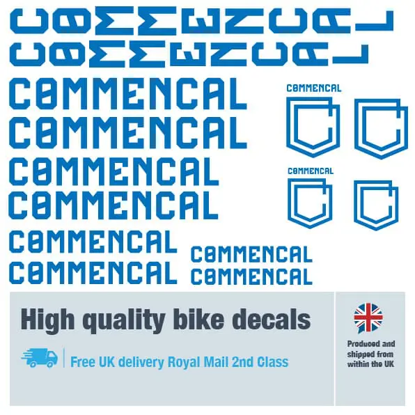 Commencal new bike decal set in dark blue. Replacement vinyl stickers for Commencal frames.