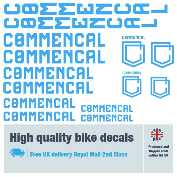 Commencal new bike decal set in light blue. Replacement vinyl stickers for Commencal frames.