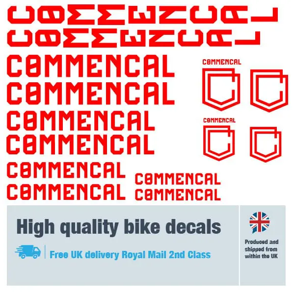 Commencal new bike decal set in red. Replacement vinyl stickers for Commencal frames.