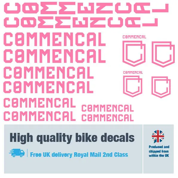 Commencal new bike decal set in pink. Replacement vinyl stickers for Commencal frames.