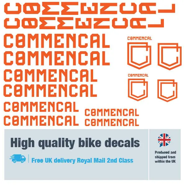 Commencal new bike decal set in orange. Replacement vinyl stickers for Commencal frames.