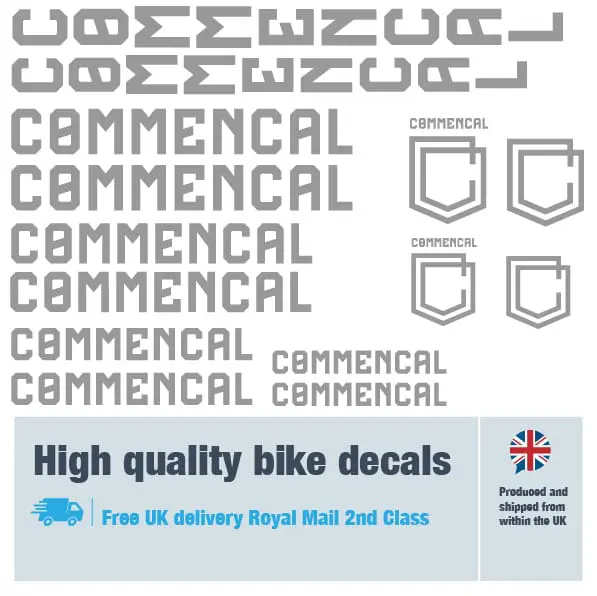 Commencal new bike decal set in grey. Replacement vinyl stickers for Commencal frames.