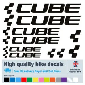 Cube bike decal set in black. Replacement vinyl stickers for Cube frames.