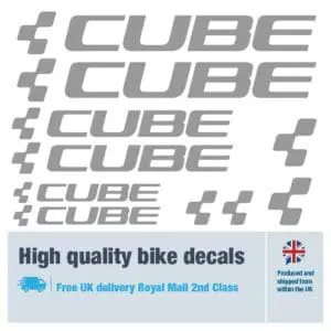 Cube bike decal set in grey. Replacement vinyl stickers for Cube frames.