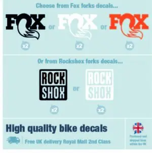Rockshox or Fox fork labels / decals in Black, White, Orange