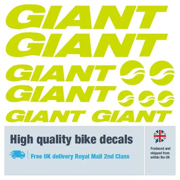 Giant bike decal set in lime. Replacement vinyl stickers for Giant frames.