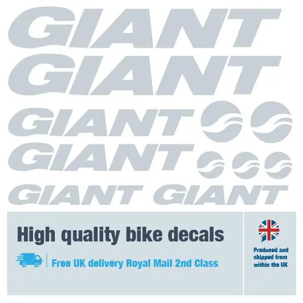 Giant bike decal set in grey. Replacement vinyl stickers for Giant frames.