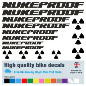 Nukeproof bike decal set in black. Replacement vinyl stickers for Nukeproof frames.