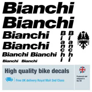 Bianchi bike decal set. Replacement vinyl stickers for Bianchi frames.