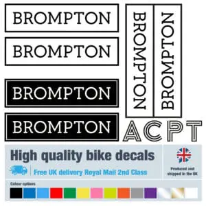 Brompton Models A,C,P,T bike labels, free bike protection (26 pack) - 17 colours