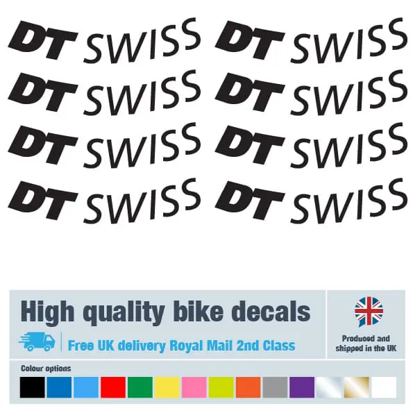 DT Swiss bike wheel decal set in black Replacement vinyl stickers for DT Swiss wheels.