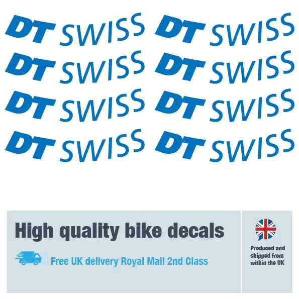 DT Swiss bike wheel decal set in Dark Blue. Replacement vinyl stickers for DT Swiss wheels.