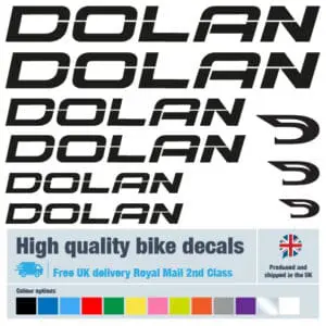 Dolan road bike decals / labels with free bike protection (24 pack) - 17 colours