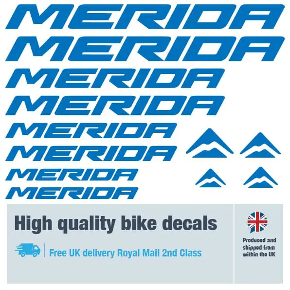 Merida bike decal set in dark blue. Replacement vinyl stickers for Merida frames.