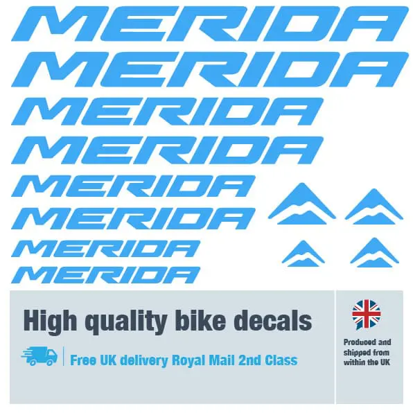 Merida bike decal set in light blue. Replacement vinyl stickers for Merida frames.