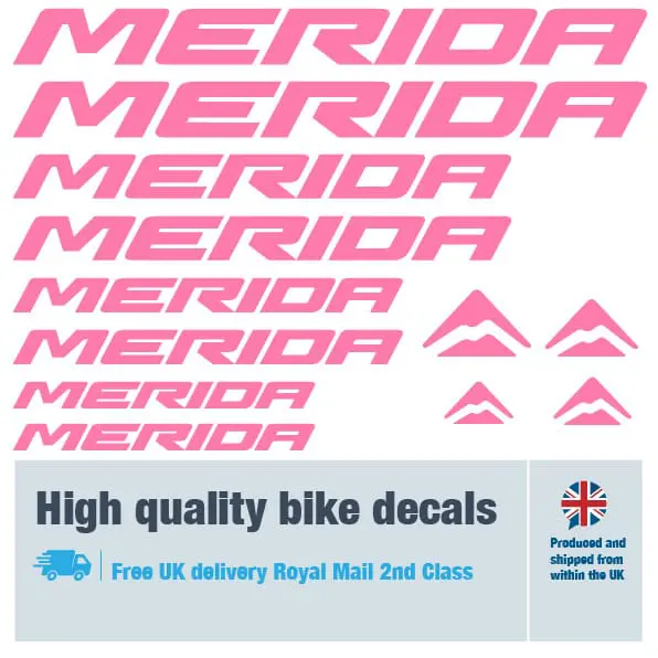 Merida bike decal set in pink. Replacement vinyl stickers for Merida frames.