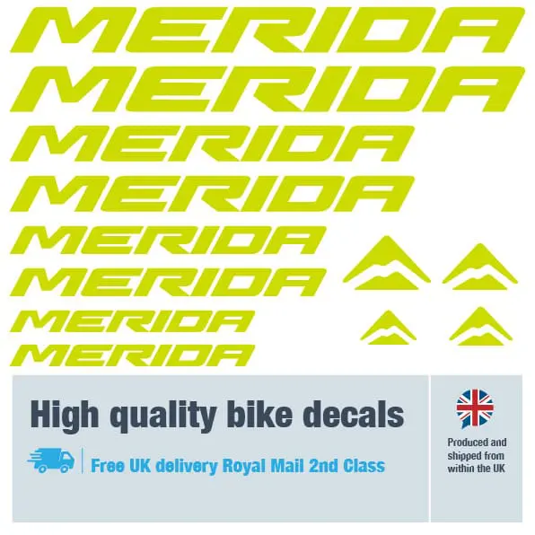 Merida bike decal set in lime. Replacement vinyl stickers for Merida frames.