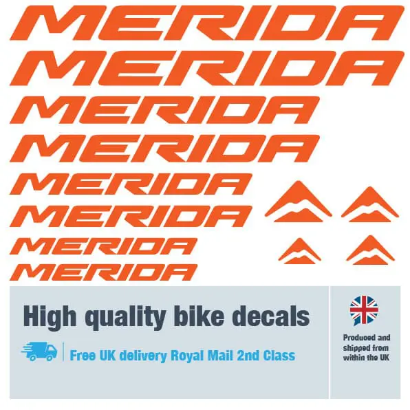 Merida bike decal set in orange. Replacement vinyl stickers for Merida frames.