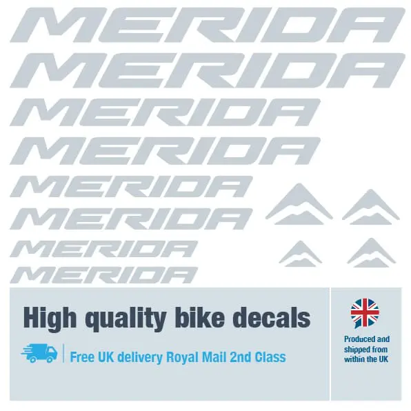 Merida bike decal set in grey. Replacement vinyl stickers for Merida frames.