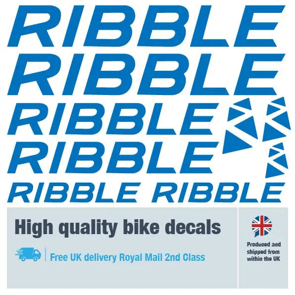 Ribble bike decal set in dark blue. Replacement vinyl stickers for Ribble frames.