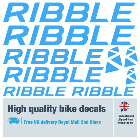 Ribble bike decal set in light blue. Replacement vinyl stickers for frames.