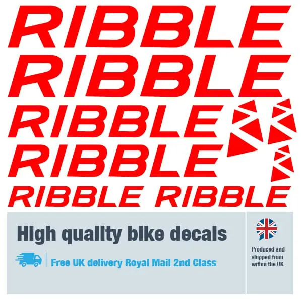 Ribble bike decal set in red. Replacement vinyl stickers for Mafia frames.