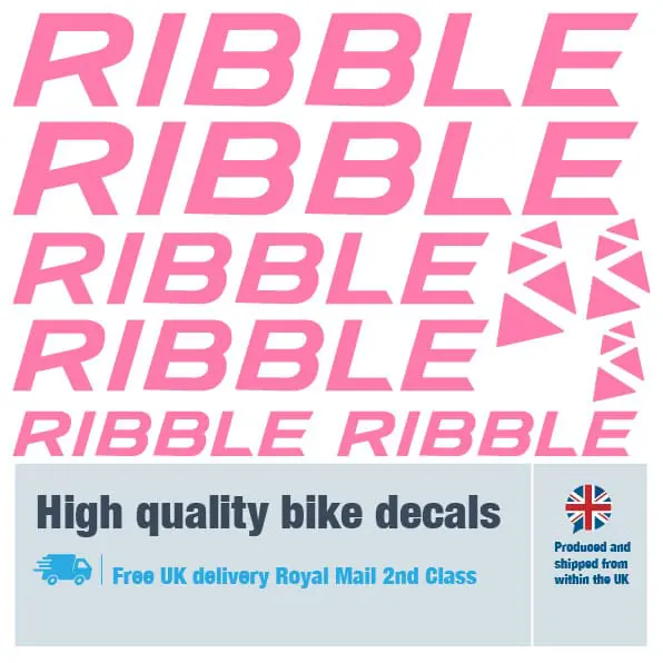 Ribble bike decal set in pink. Replacement vinyl stickers for Ribble frames.