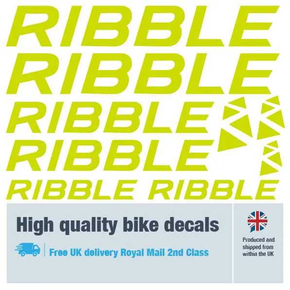 Ribble bike decal set in lime. Replacement vinyl stickers for Ribble frames.