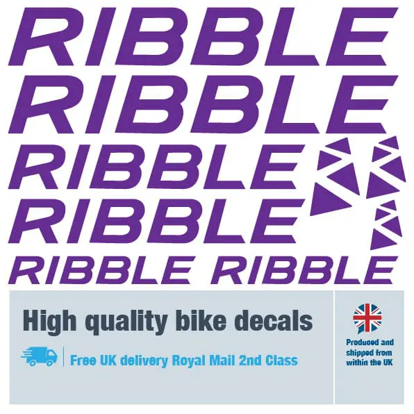 Ribble bike decal set in purple. Replacement vinyl stickers for Ribble frames.