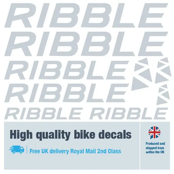 Ribble bike decal set in grey. Replacement vinyl stickers for Ribble frames.