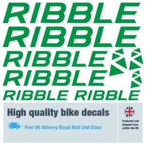 Ribble bike decal set in green. Replacement vinyl stickers for Ribble frames.