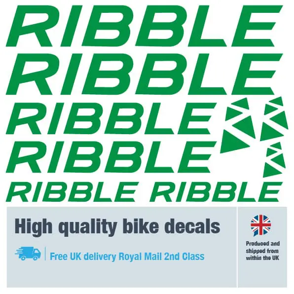 Ribble bike decal set in green. Replacement vinyl stickers for Ribble frames.