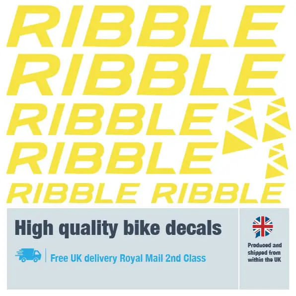 Ribble bike decal set in yellow. Replacement vinyl stickers for Ribble frames.