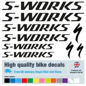 S-Works bike decal set in black. Replacement vinyl stickers for S-Works frames.