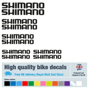 Shimano bike decal set black. Replacement vinyl stickers for Shimano frames.