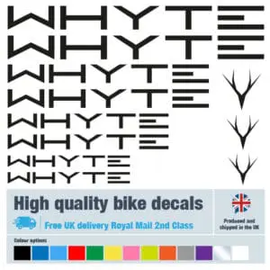 Whyte new bike decals / labels with free bike protection (26 pack) - 17 colours