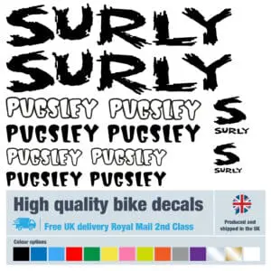Surly Pugsley bike decal labels with free bike protection (27 pack) - 18 colours