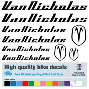 Van Nicholas bike decals labels with free bike protection (24 pack) -20 colours
