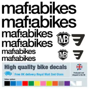 Mafia Bikes bike decal set in black. Replacement vinyl stickers for Mafia Bikes frames.
